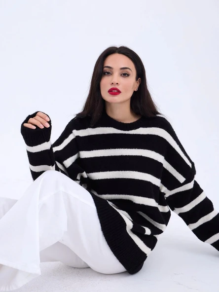 MDB 43111 TRİKO ÇİZGİLİ SALAŞ KAZAKSİYAHEKRU - Resim 3