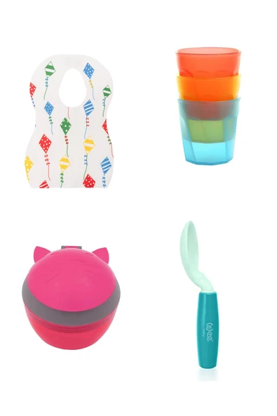 mycey Bebek Önlüğü 10'lu/Mini Bardaklar/Atıştırma Kabı/360⁰ Dönen Kaşık