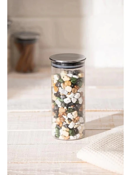 Acar Gri Kapaklı Borosilikat Cam Saklama Kabı-Kavanoz 390 cc ürün görseli 1