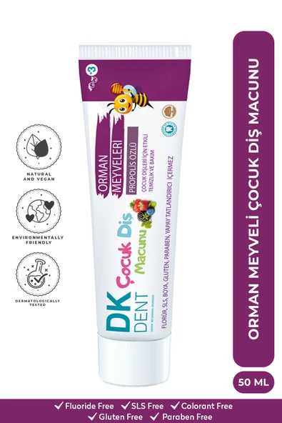DKDENT Orman Meyveleri Özlü Çocuk Diş Macunu (Florürsüz - Vegan) 50 ml ürün görseli