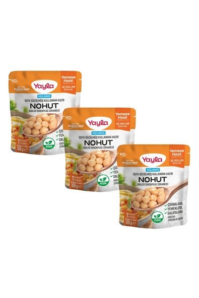Yayla Haşlanmış Suyu Süzülmüş Nohut 150 gr X3 ürün görseli