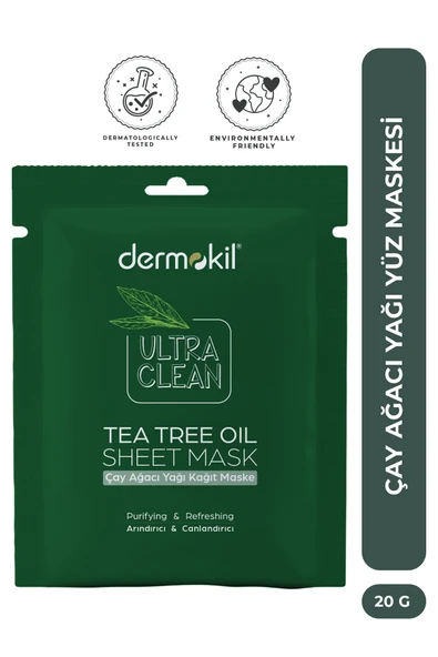 Dermokil Çay Ağacı Yağı Kağıt Yüz Maskesi - Arındırıcı ve Akne Karşıtı 20 ml