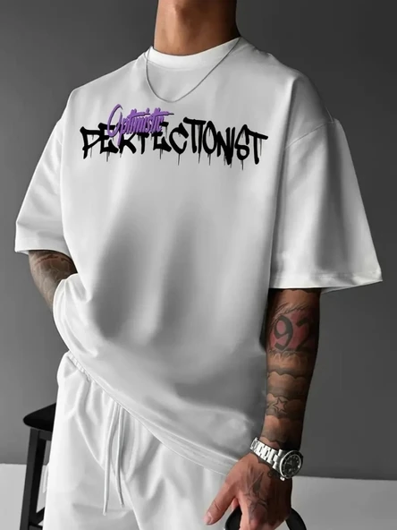 MDB Baskılı Oversize Bisiklet Yaka Tshirt  Beyaz - Resim 2