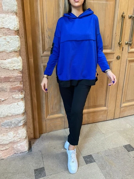 MDB Kadın Kapşonlu Etek Ucu Detay Armalı Ters Dikiş Gorunumlu Ikili Takım - Resim 4