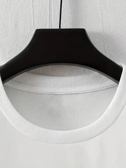 MDB Baskılı Oversize Bisiklet Yaka Tshirt  Beyaz - Resim 3