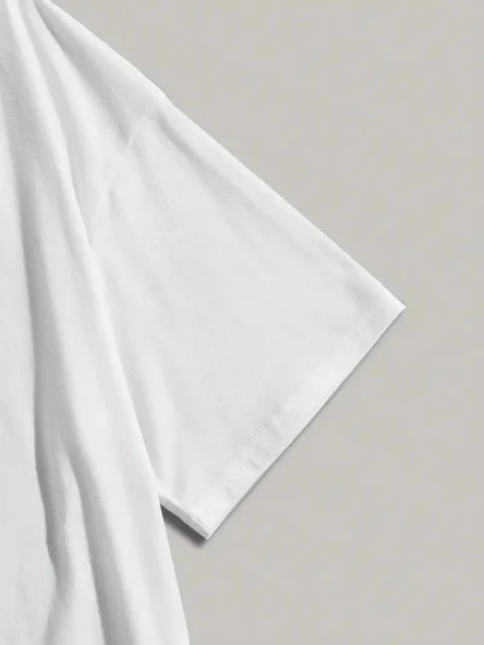 MDB Baskılı Oversize Bisiklet Yaka Tshirt  Beyaz - Resim 4