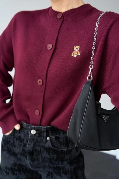 MDB Ayıcıklı Hırka  Bordo - Resim 5