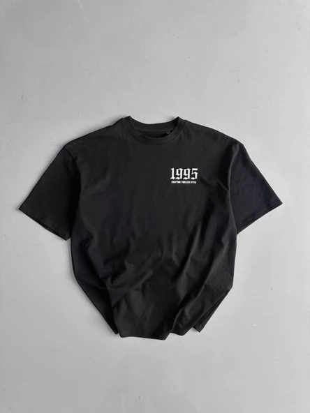 MDB Baskılı Oversize Bisiklet Yaka Tshirt  iyah ürün görseli