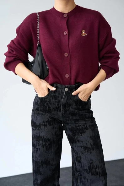 MDB Ayıcıklı Hırka  Bordo - Resim 3