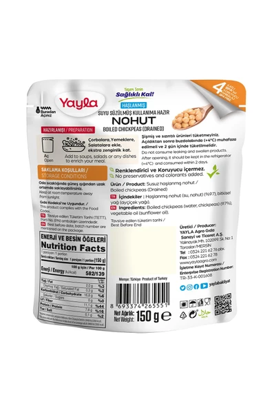 Yayla Haşlanmış Suyu Süzülmüş Nohut 150 gr - 2