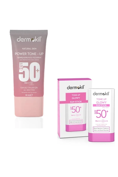 Dermokil Power Tone-Up 50+Spf Yüz Güneş Kremi&Ton Up Glowy Stick 50+Spf Güneş Koruyucu 2’Li Set ürün görseli 1
