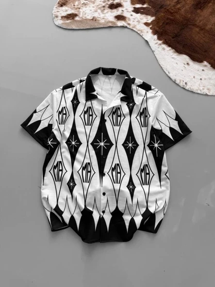 MDB İki İplik Kumaş Baskılı Gömlek  Beyaz ürün görseli 1