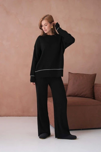 IŞŞIL 12231-Sfır Yaka Çizgi Uç Triko Pantolonlu Takım - 7