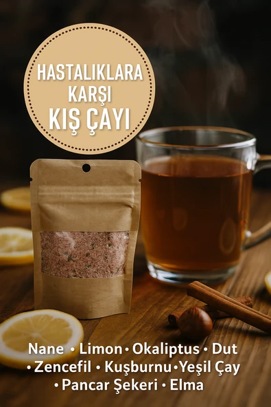 Doğal Karışım Kış Çayı,Nane, Limon, Okaliptus, Dut, Zencefil, Kuşburnu,Pancar Şekeri 20 bardaklık - Resim 2