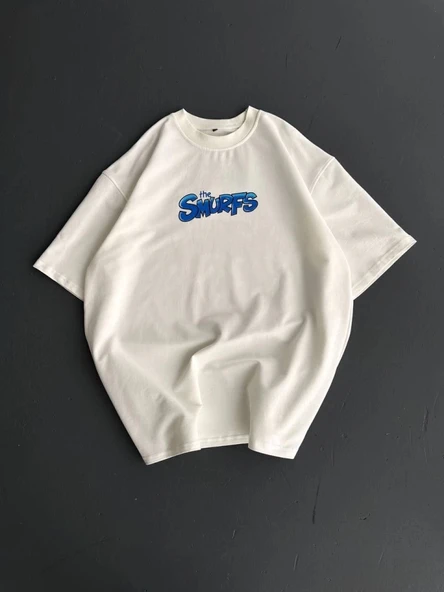 MDB Ön Ve Arka Baskılı Oversize Bisiklet Yaka Tshirt Beyaz ürün görseli 1