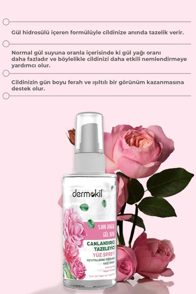 Dermokil %100 Doğal Gül Suyu Canlandırıcı ve Tazeleyici Yüz Spreyi 50 ml - 4
