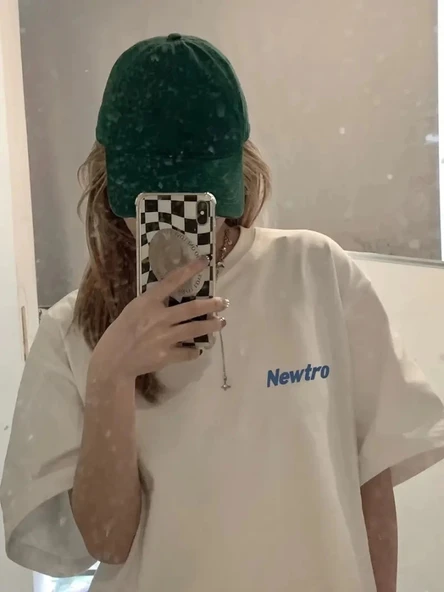 MDB Baskılı Oversize Bisiklet Yaka Tshirt  Beyaz - Resim 2