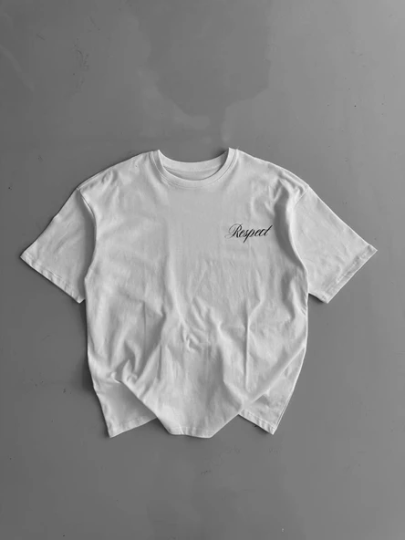 MDB Baskılı Oversize Bisiklet Yaka Tshirt  Beyaz ürün görseli 1