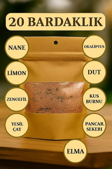 Doğal Karışım Kış Çayı,Nane, Limon, Okaliptus, Dut, Zencefil, Kuşburnu,Pancar Şekeri 20 bardaklık - Resim 3