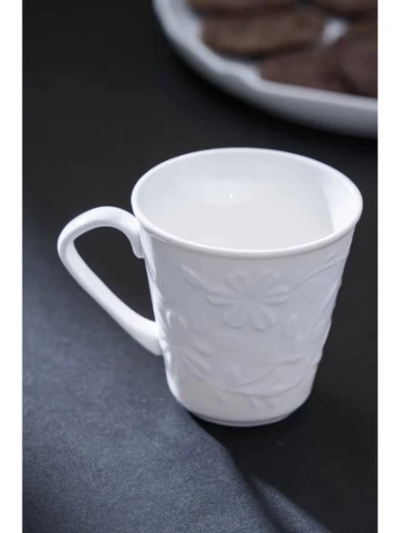 Acar PORM5344 Nero Papatya Desenli Porselen Beyaz Kupa 190 cc ürün görseli