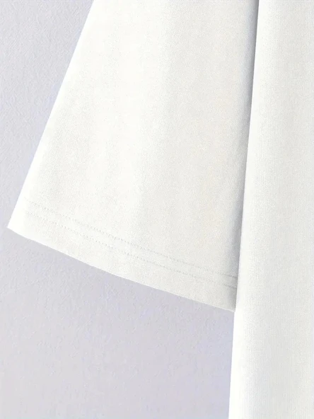 MDB Baskılı Oversize Bisiklet Yaka Tshirt  Beyaz - Resim 4