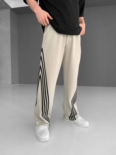 MDB İki İplik Kumaş Şeritli Alt Esofman  Bej ürün görseli 1