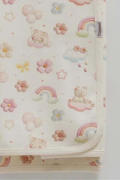 Caramell 3’lü Bebek Seti %100 Pamuk 80-90cm 1 Müslin Battaniye + 1 Penye Battaniye + Emzik Askısı Hediyelik Krem CRML.KRM.BTK2207 - 2