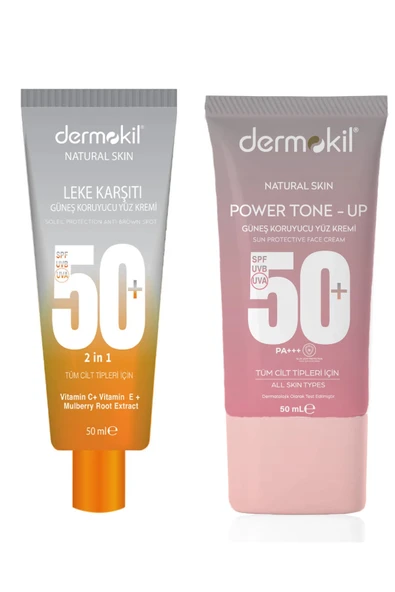 Dermokil Leke Karşıtı SPF 50+ &Power Tone-Up Ton Eşitleyici SPF 50+ Güneş Kremi 2x50 ml ürün görseli