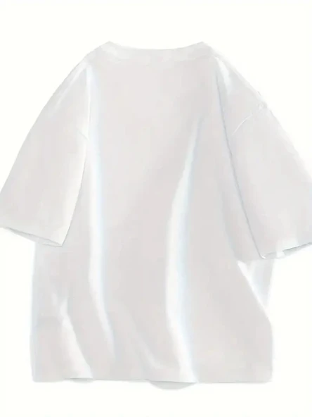 MDB Baskılı Oversize Bisiklet Yaka Tshirt  Beyaz - Resim 4