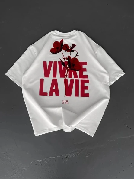 MDB Baskılı Oversize Bisiklet Yaka Tshirt  Beyaz ürün görseli