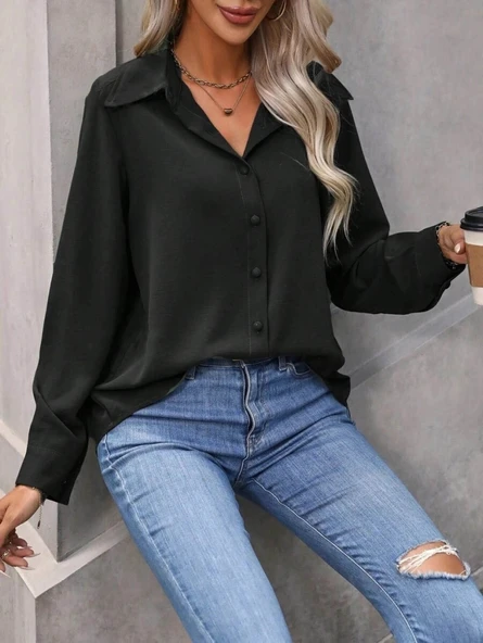 MDB Kadın Uzun Kollu Yakalı önden Düğmeli Aerobin Gömlek - Resim 3