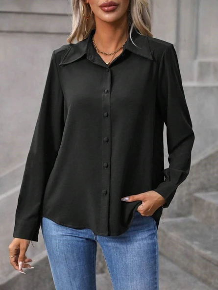 MDB Kadın Uzun Kollu Yakalı önden Düğmeli Aerobin Gömlek ürün görseli 1