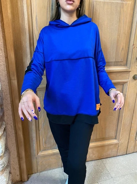 MDB Kadın Kapşonlu Etek Ucu Detay Armalı Ters Dikiş Gorunumlu Ikili Takım - Resim 5