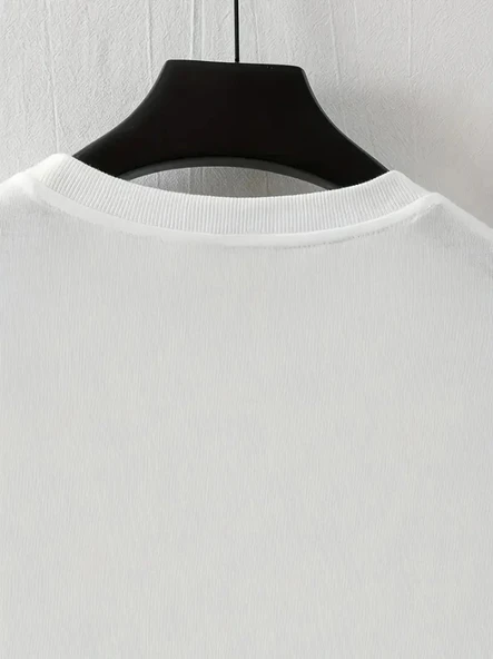 MDB Baskılı Oversize Bisiklet Yaka Tshirt  Beyaz - Resim 4