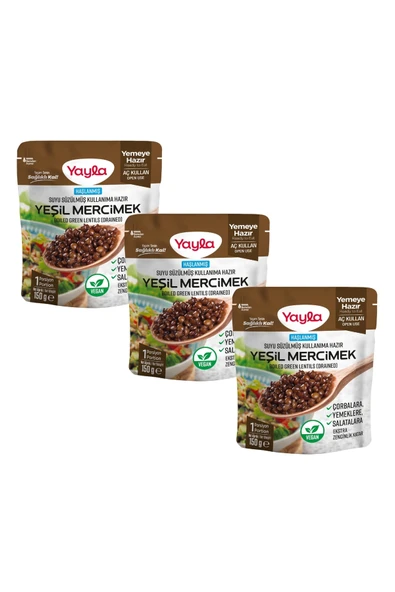Yayla Haşlanmış Suyu Süzülmüş Yeşil Mercimek 150 gr X3 ürün görseli