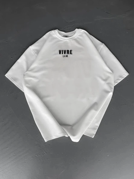 MDB Baskılı Oversize Bisiklet Yaka Tshirt  Beyaz - Resim 2