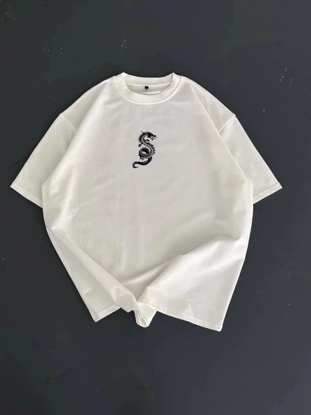 MDB Baskılı Oversize Bisiklet Yaka Tshirt  Beyaz ürün görseli