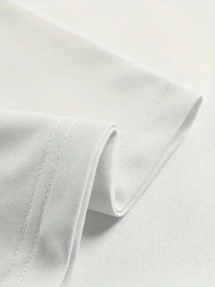 MDB Baskılı Oversize Bisiklet Yaka Tshirt  Beyaz - Resim 4