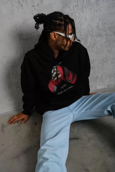 MDB Erkek Eldiven Baskılı Kapüşonlu weat  iyah - Resim 3