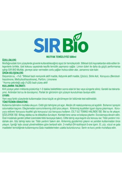 SIR Bio Bitkisel Özlü Mutfak Temizleyici Güçlü Formül 500 ml - 2