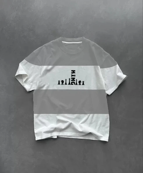 MDB Unisex Bisiklet Yaka Baskılı Parçalı Oversize Thirt  Gri ürün görseli 1