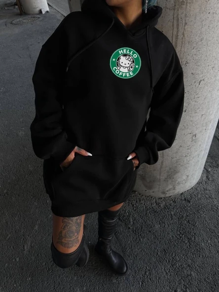 MDB Üç İplik Penye Uzun Kol Kapşonlu weathirt  iyah ürün görseli