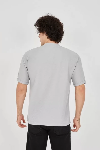 MDB Unisex Waffle Kumaş Rahat Kol Thirt  Boyalı Gri - Resim 4