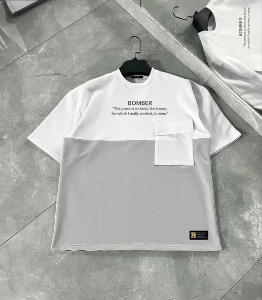 MDB Unisex Torba Cep Detaylı  Parçalı Thirt  Gri ürün görseli 1