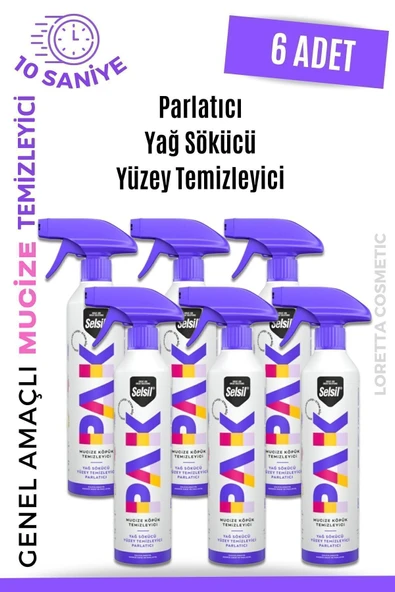 Selsil Pak 6 Lı 500 Ml Mucize Köpük Temizleyici Sprey Yağ Sökücü Yüzey Temizleyici Parlatıcı