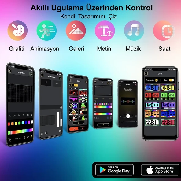 HyMark 35x10cm Programlanabilir LED Matrix Kayan Yazı 20x64 Pixel Emoji Tabela Araba Bluetooth APP Kontrol - Resim 3