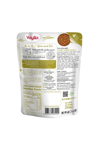 Yayla Yemek Hazır Zeytinyağlı Yeşil Mercimek 250 gr - 2