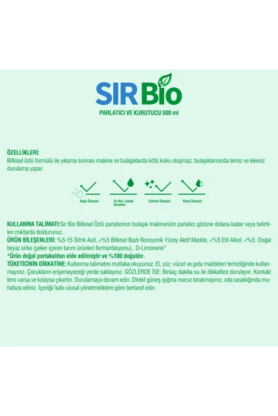 SIR Bio Bitkisel Özlü Bulaşık Makinesi Parlatıcı & Kurutucu 500 ml 4'lü Set - 3