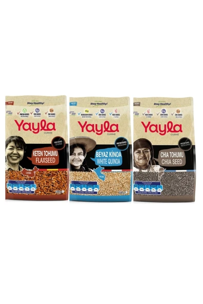 Yayla Gurme Chia/Keten/Beyaz Kinoa 500 Gr 3 Lü Avantaj Paket