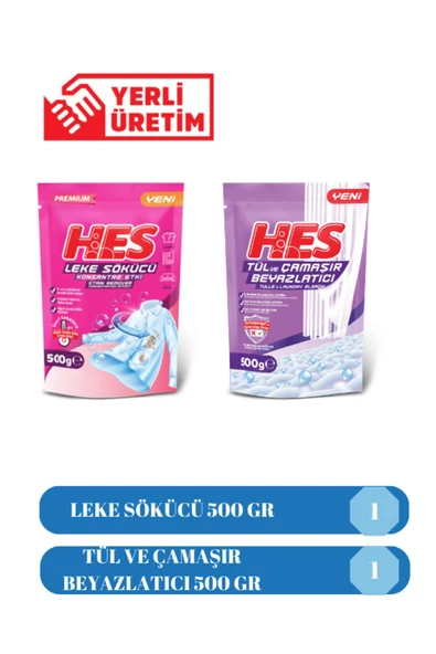 Hes 2’Li Set Leke Sökücü Konsantre Etki 500gr ve Tül ve Çamaşır Beyazlatıcı 500gr